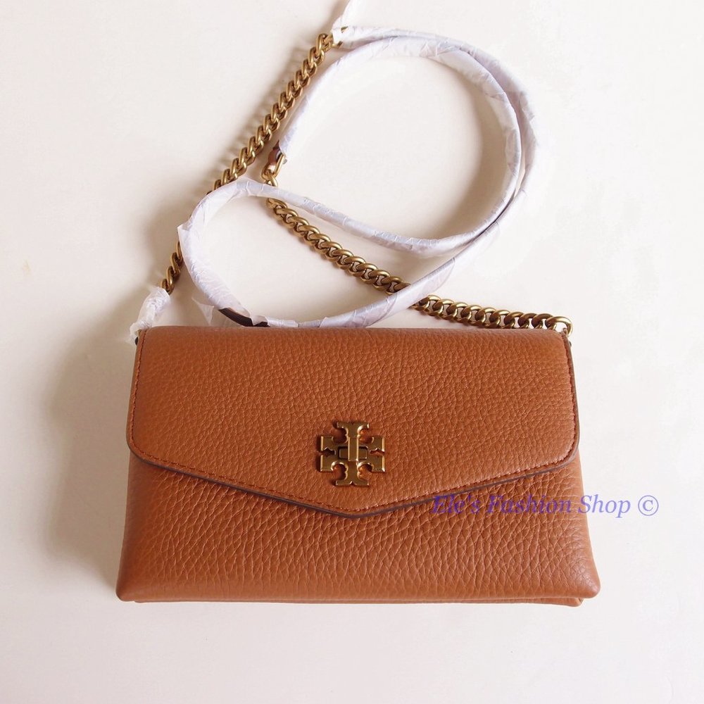 NWT Tory Burch Kira Chevron Leather Wallet On a Chain WOC Umber Brown AUTHENTIC - Picture 2 of 16